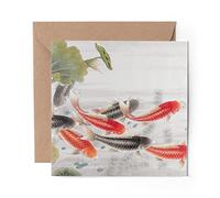 1 x Greeting Card Koi Carp Asian Ink Fish Pond - Blank Birthday Celebration Anniversary #21531