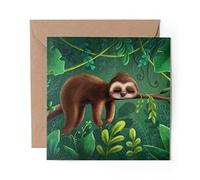 1 x Greeting Card Lazy Sleeping Sloth Cartoon - Blank Birthday Celebration Anniversary #14832