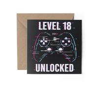1 x Greeting Card - Level 18 18th Eighteen Unlocked Glitch Birthday Video Gamer Game Gaming Age Fan Friend Girls Boys Teen Teenager #78576
