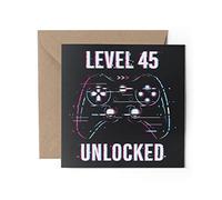 1 x Greeting Card - Level 45 45th Birthday Gamer Game Gaming Lover Dad Men Age Mancave Fan Friend Lover Fan Mum Dad Kids #79659