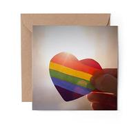 1 x Greeting Card LGBT Pink Rainbow Heart Flag - Blank Birthday Celebration Anniversary #24566