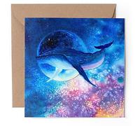 1 x Greeting Card - Magical Space Whale Stars Moon Planet Daughter Mum Sister Auntie - Blank Birthday #52437