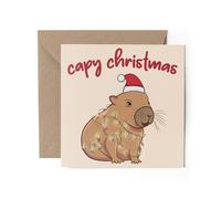 1 x Greeting Card - Merry Christmas Capy Xmas Capybara Animals Pets Joke Funny Festive Winter Kids Happy Aesthetic Art #81210
