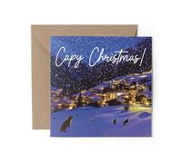 1 x Greeting Card - Merry Christmas Capy Xmas Capybara Ski Snowboarding Skiing Animals Pets Festive Winter Kids Happy Aesthetic Art #81219