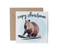 1 x Greeting Card - Merry Christmas Capy Xmas Snowboarding Capybara Ski Skiing Animals Pets Festive Winter Kids Happy Aesthetic Art #81220