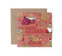 1 x Greeting Card - Merry Christmas Capybara Rodent Animal Pattern Anniversary Festive Men Women Xmas Girlfriend Boyfriend Friend #81061