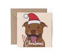 1 x Greeting Card - Merry Christmas Red Staffy Staffordshire Bull Terrier Dog Puppy Animals Pets Festive Winter Kids Happy Art #81217
