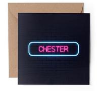 1 x Greeting Card - Neon Sign Design Chester City England - Blank Birthday Celebration Anniversary #350241