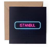 1 x Greeting Card - Neon Sign Design Istanbul City Turkey - Blank Birthday Celebration Anniversary #350097