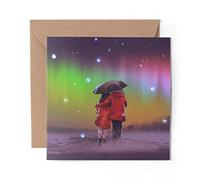 1 x Greeting Card Northern Lights Couple Night Love - Blank Birthday Celebration Anniversary #14051