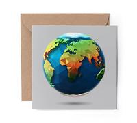 1 x Greeting Card Origami Polygonal Earth Planet Globe - Blank Birthday Celebration Anniversary #21970
