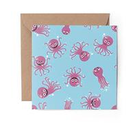 1 x Greeting Card Pink Cartoon Octopus Pattern Ocean - Blank Birthday Celebration Anniversary #46060