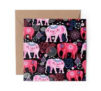 1 x Greeting Card Pink Indian Elephant Animals - Blank Birthday Celebration Anniversary #8405
