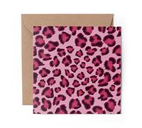 1 x Greeting Card Pink Leopard Pattern Retro - Blank Birthday Celebration Anniversary #13087
