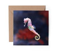 1 x Greeting Card Pink Seahorse Fish Ocean - Blank Birthday Celebration Anniversary #15882