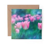 1 x Greeting Card Pink Tulips Field Flower Flowers - Blank Birthday Celebration Anniversary #16343
