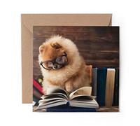 1 x Greeting Card Pomeranian Dog Reading Book - Blank Birthday Celebration Anniversary #14640