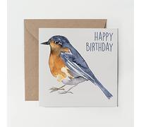 1 x Greeting Card - Pretty Happy Birthday Robin Watercolour Art Garden Bird Gift #0144