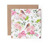 1 x Greeting Card Pretty Robin Bird Pink Rose Flower - Blank Birthday Celebration Anniversary #15920