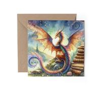 1 x Greeting Card - Rainbow Dragon Magical Books Birthday Well Done Thank You Gift #70829