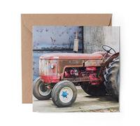 1 x Greeting Card Red Vintage Tractor Farming Agriculture - Blank Birthday Celebration Anniversary #24101