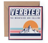 1 x Greeting Card - Retro Verbier Skiing Ski Mountains - Blank Birthday Celebration Anniversary #59041