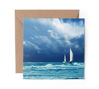 1 x Greeting Card Sailing Boat Storm Ocean Sea - Blank Birthday Celebration Anniversary #2341