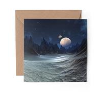 1 x Greeting Card Sci-Fi Moon Alien Planet Space Art - Blank Birthday Celebration Anniversary #16867
