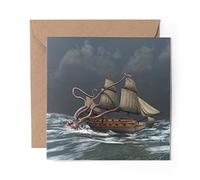 1 x Greeting Card Sea Monster Kraken Ship Attack - Blank Birthday Celebration Anniversary #16544