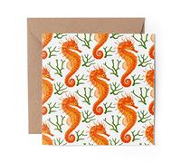 1 x Greeting Card Seahorse Reef Pattern - Blank Birthday Celebration Anniversary #15801