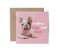 1 x Greeting Card - Sending Hugs & Kisses Sorry Apology Sympathy Frenchie French Bulldog Dogs Puppy Animals Pets Girls Boys Friend #79778