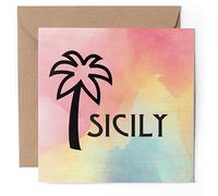 1 x Greeting Card - Sicily Watercolor Palm Tree - Blank Birthday Celebration Anniversary #60104