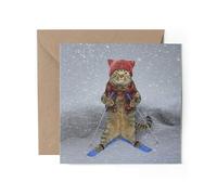 1 x Greeting Card - Skiing Cat Kitten Skier Ski Resort Snow Sports Birthday Gift #71020