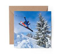 1 x Greeting Card Skiing Jump Mountains Ski Trick - Blank Birthday Celebration Anniversary #14435
