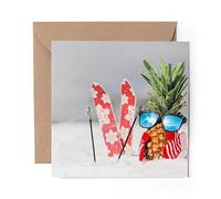 1 x Greeting Card Skiing Pineapple Dude Ski Snow - Blank Birthday Celebration Anniversary #12309