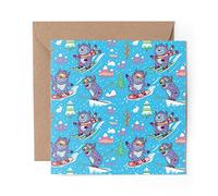 1 x Greeting Card Skiing Snowboarding Yeti Ski Snowboard - Blank Birthday Christmas #14474