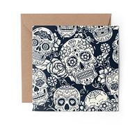 1 x Greeting Card Sugar Skulls Pattern Mexican Mexico - Blank Birthday Celebration Anniversary #8524