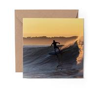 1 x Greeting Card Sunset Surfer Wave Sea â€‹Surf Sun - Blank Birthday Celebration Anniversary #14135