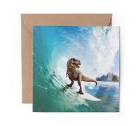 1 x Greeting Card Surfing Dinosaur T-Rex - Blank Birthday Celebration Anniversary #13154
