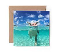 1 x Greeting Card Swimming Pig Piglet Animal - Blank Birthday Celebration Anniversary #8098