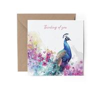 1 x Greeting Card - Thinking Of You Watercolour Peacock Bird Wall Art Nature Elegant Loss Bereavement Gift #71102