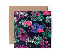 1 x Greeting Card Tropical Zebra Flamingo Palm Leaves Leopard - Blank Birthday Celebration Anniversary #46387
