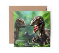 1 x Greeting Card Velociraptor Dinosaur Hunting Group - Blank Birthday Celebration Anniversary #15756