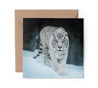 1 x Greeting Card White Tiger Wild Animal Snow - Blank Birthday Celebration Anniversary #3729