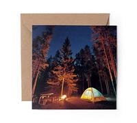 1 x Greeting Card Wild Camping Fire Tent Forest - Blank Birthday Celebration Anniversary #16475