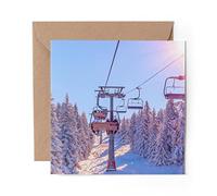 1 x Greeting Card Winter Chair Lift Pine Trees Ski Skiing Snow - Blank Birthday Celebration Anniversary #46449