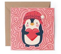 1 x Greeting Card - Winter Penguin Bobble Hat Heart - Blank Birthday Christmas Valentine's Day Anniversary #60562