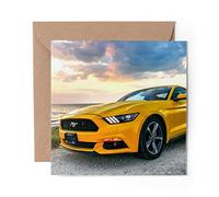 1 x Greeting Card Yellow American Muscle Car - Blank Birthday Celebration Anniversary #46483