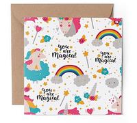 1 x Greeting Card - You Are Magical Unicorn Pattern Rainbow Hearts - Blank Birthday Celebration Anniversary #170956