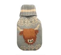 1 x Hand Warmer Pocket-Size With Knitted Cover Cute Designs (Light Blue Highland Cow)